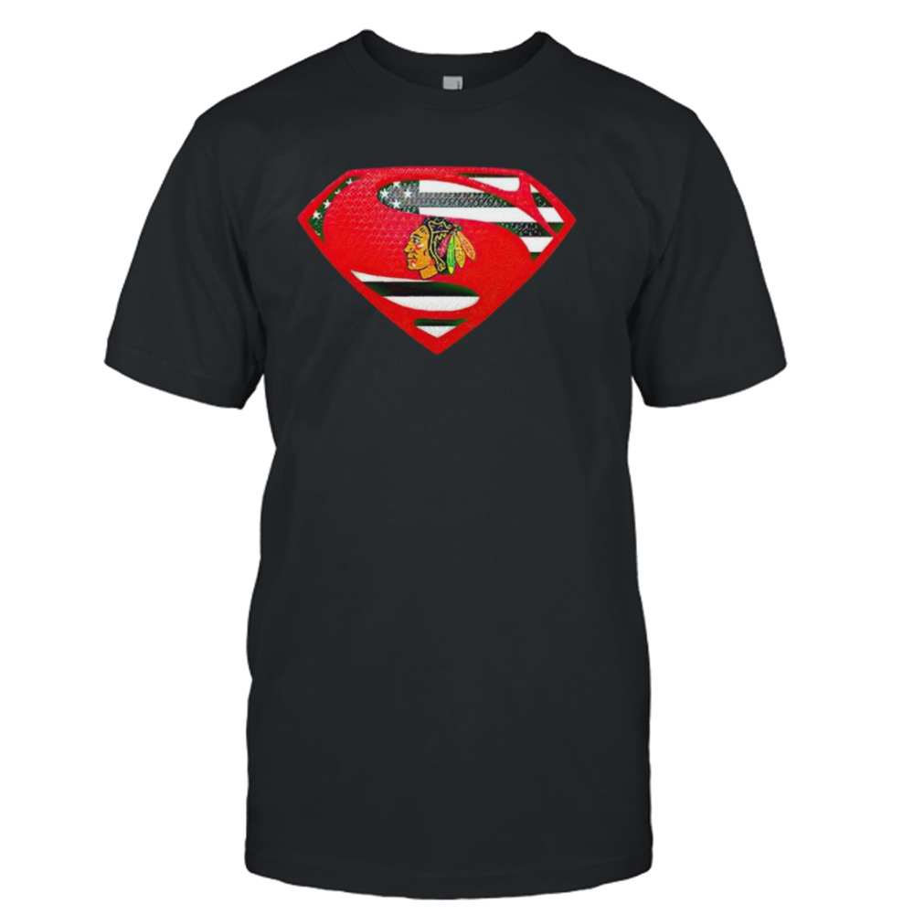 USA Flag Inside Chicago Blackhawks Superman shirt