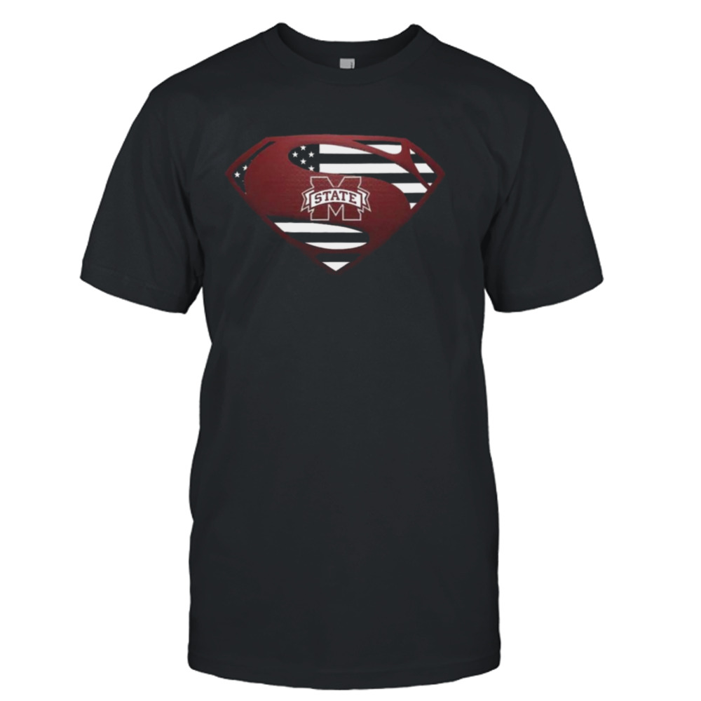 Usa Flag Inside Mississippi State Bulldogs Superman T-Shirt