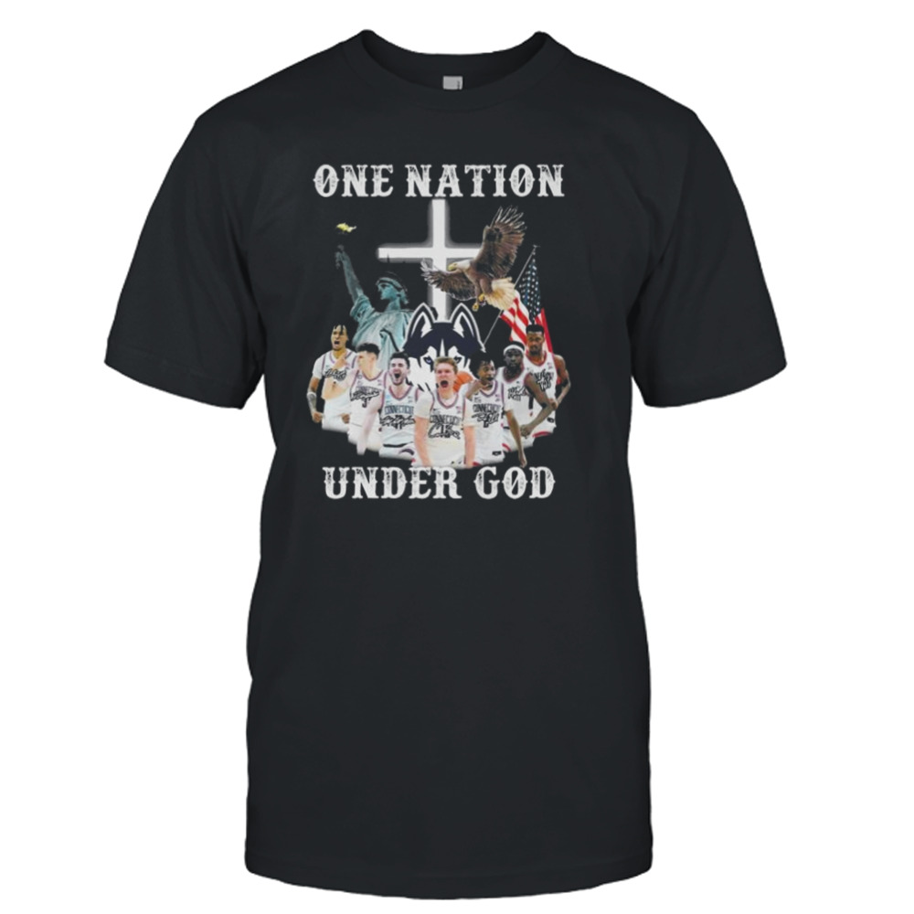 One Nation Under God Uconn Huskies Team Basketball 2024 Signatures Shirt