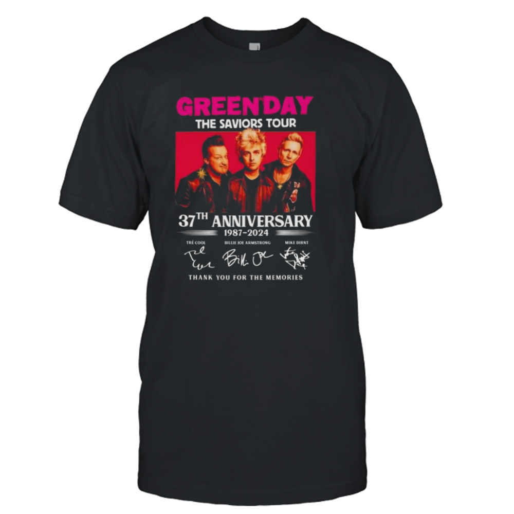 Green Day The Saviors Tour 37th Anniversary 1987-2024 Thank You For The Memories Signatures Shirt