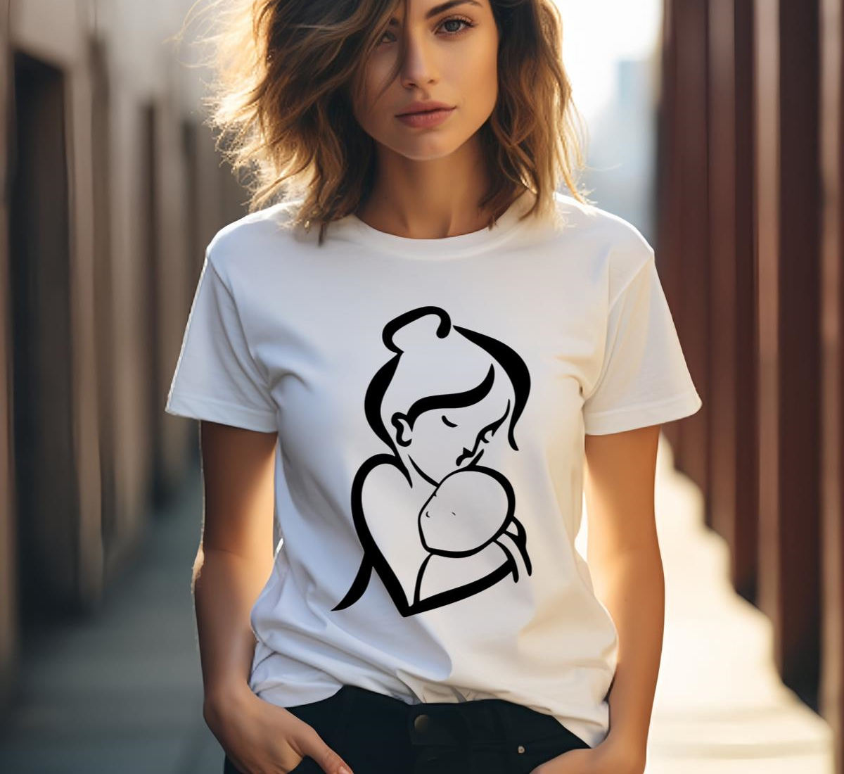 Simple Black Outline Mothers Day Shirt