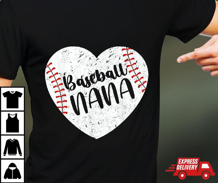 Baseball Nana Retro Heart Grandma Mother's Day Shirt