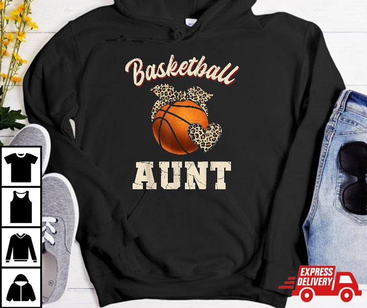 Basketball Aunt Bandana Leopard Heart Fans Mother's Day Shirt