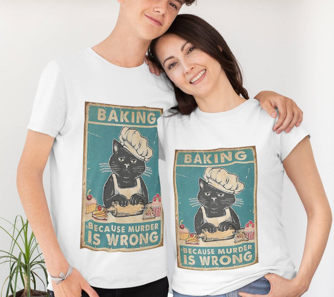 Black Cat Baking Because Murder Is Wrong Cat Lover Gifts T-Shirt