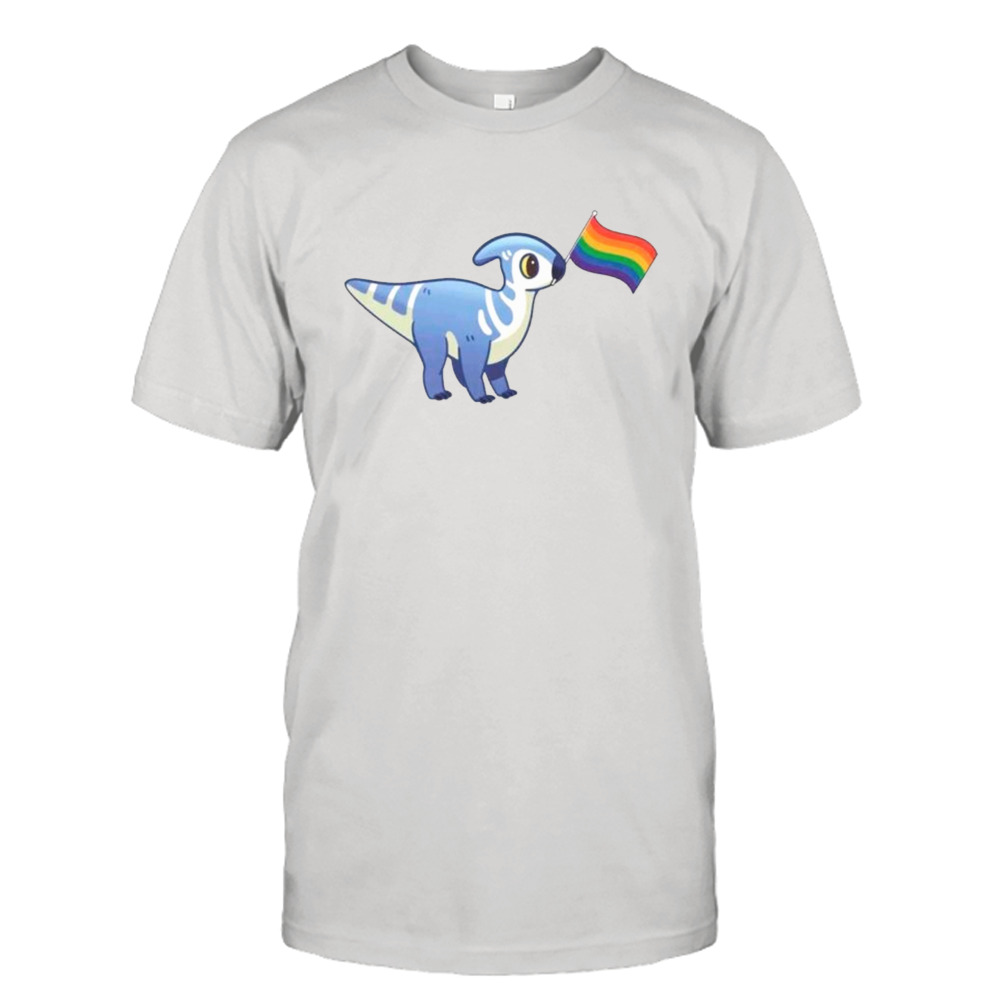 Lucky with a pride flag shirt