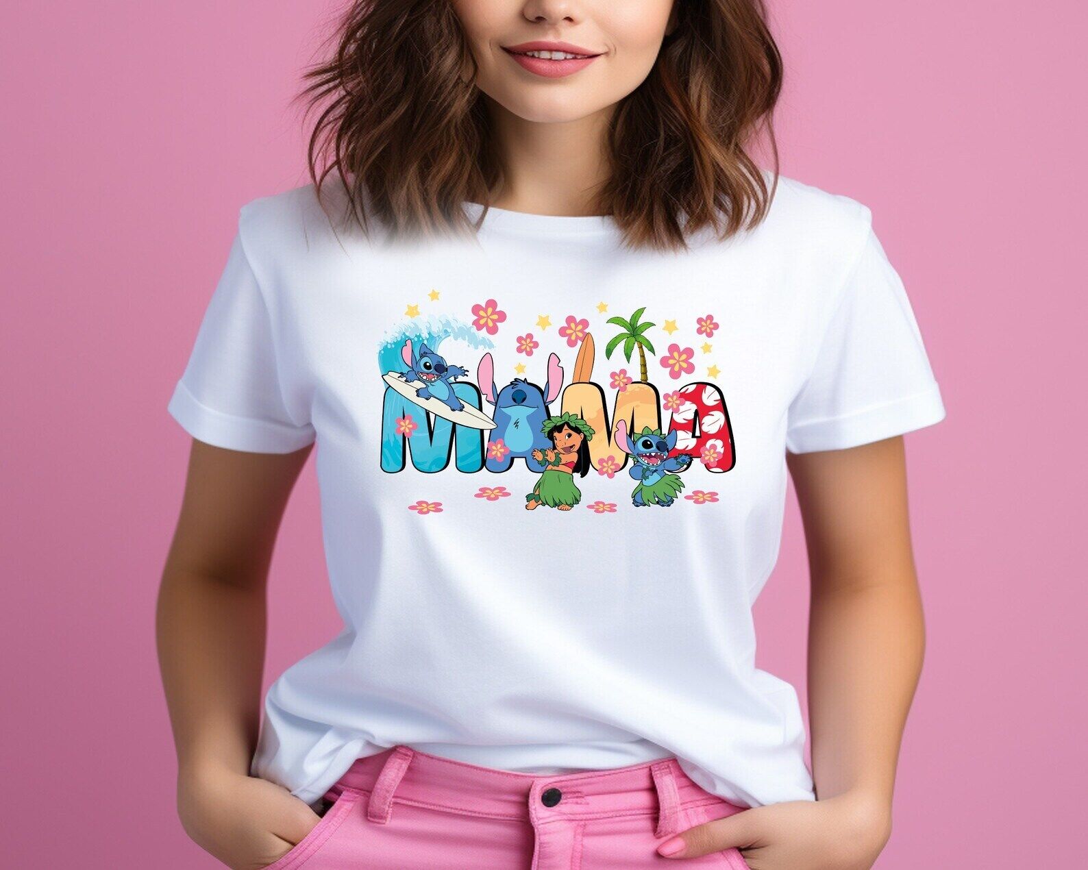 Aloha Stitch And Lilo Mama Dancing Summer Vibes Mother's Day Tshirt Women