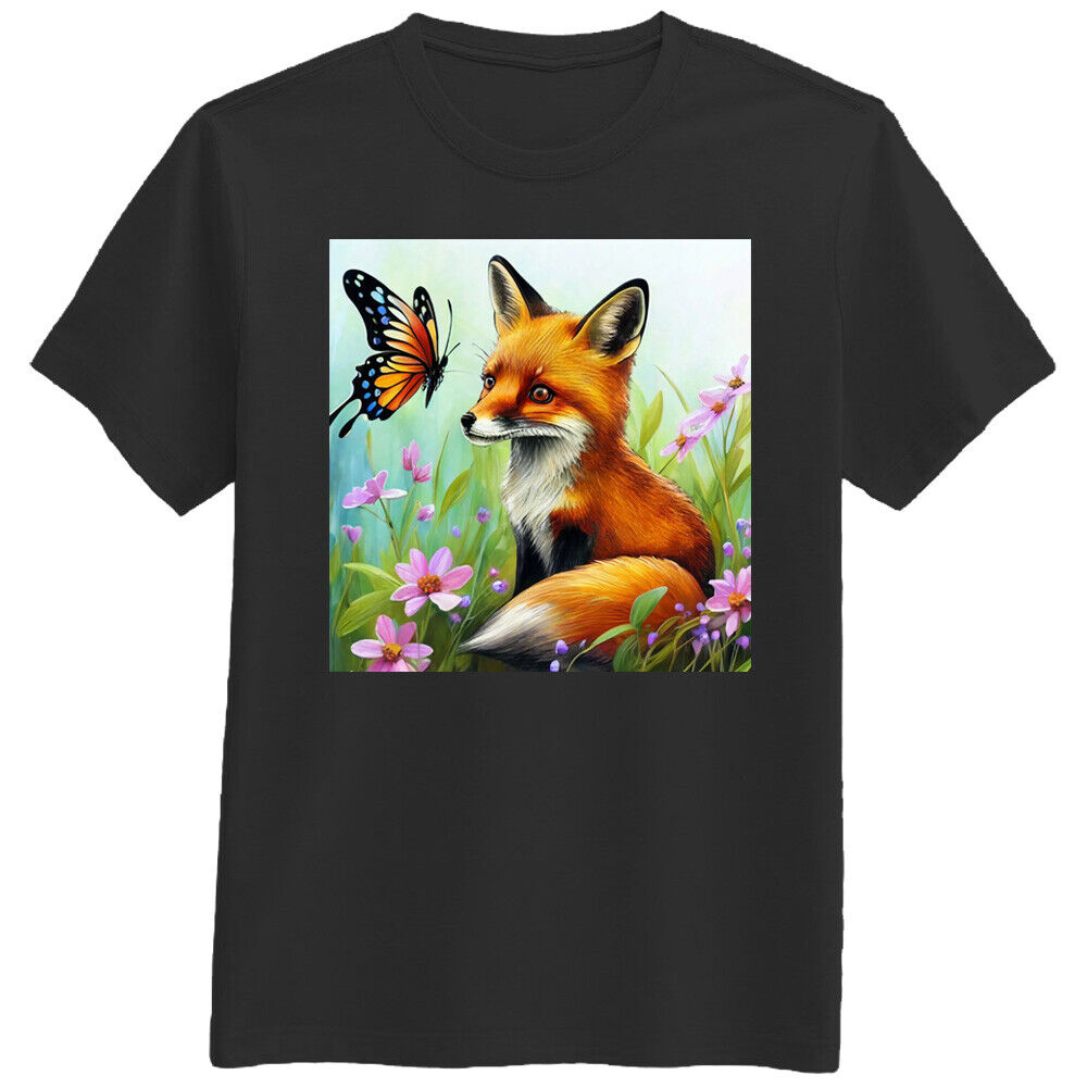 Fox Butterfly Flower Summer Nature Animal Happy Mother's Day T Shirt Gift New