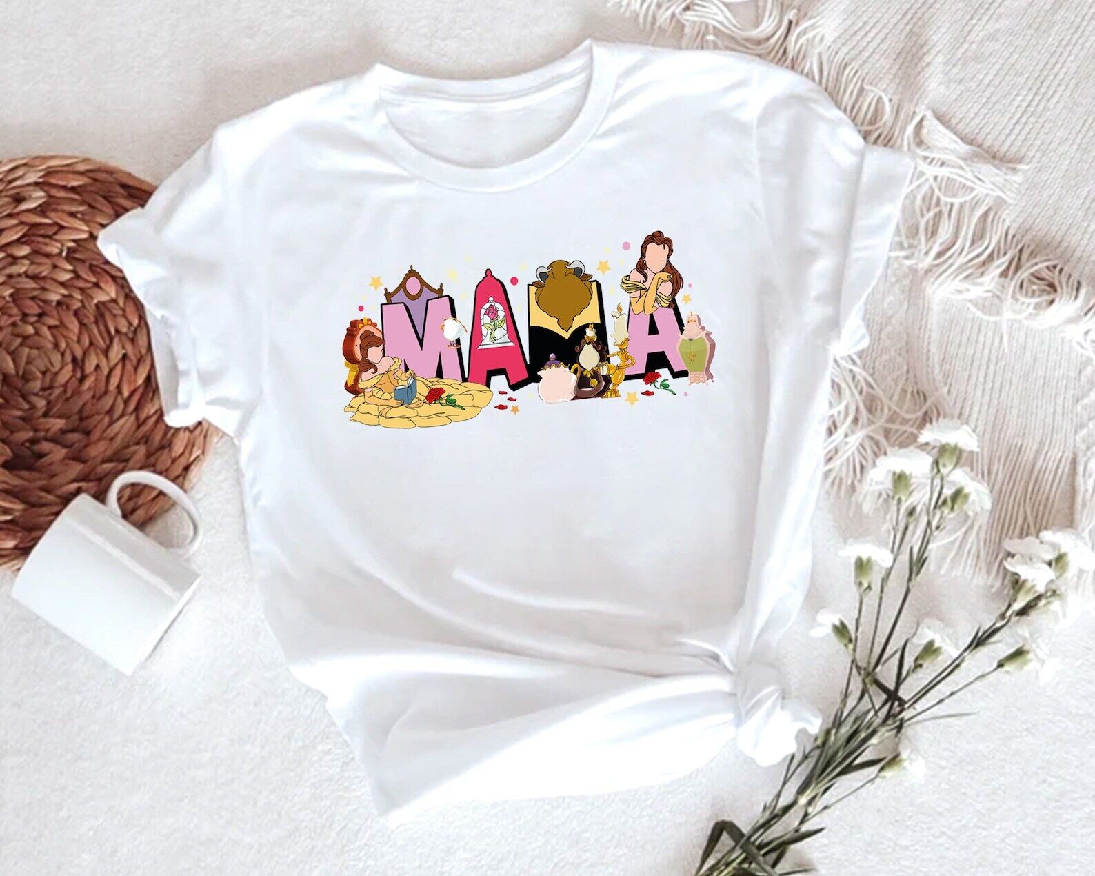 Mama Beauty And The Beast Belle Princess Mother's Day White Tshirt