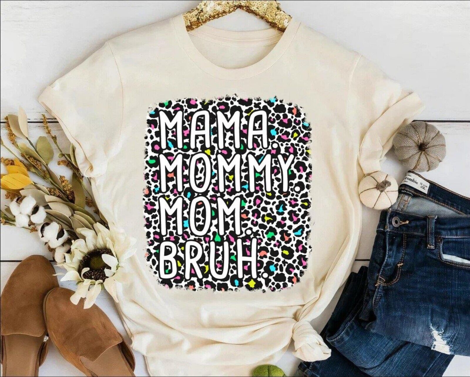 Mama Mommy Mom Bruh Shirt Mother's Day Tee Leopard Bleach Print Tshirt