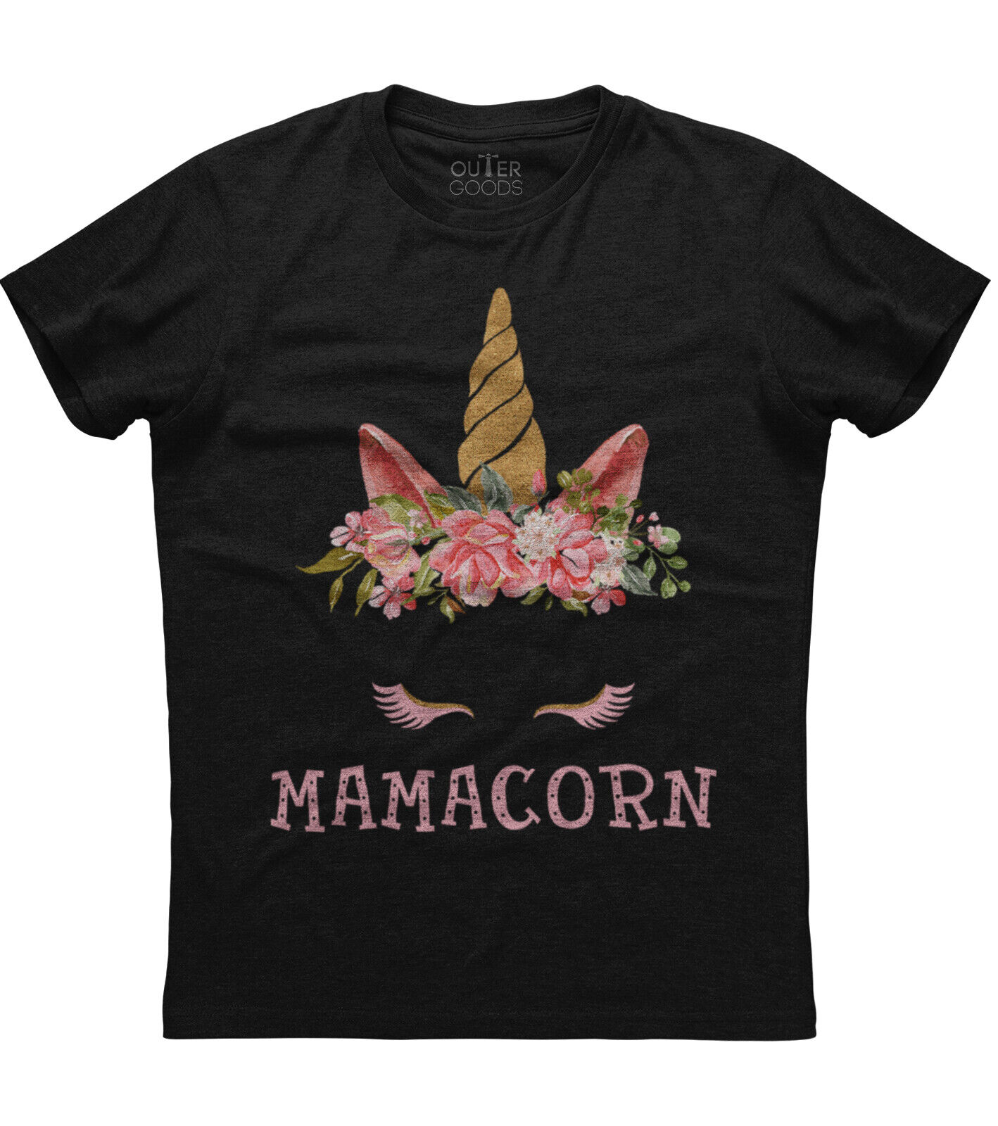 Mamacorn Unicorn Costume Mother's Day Womens Short Sleeve Cotton Black T-shirt