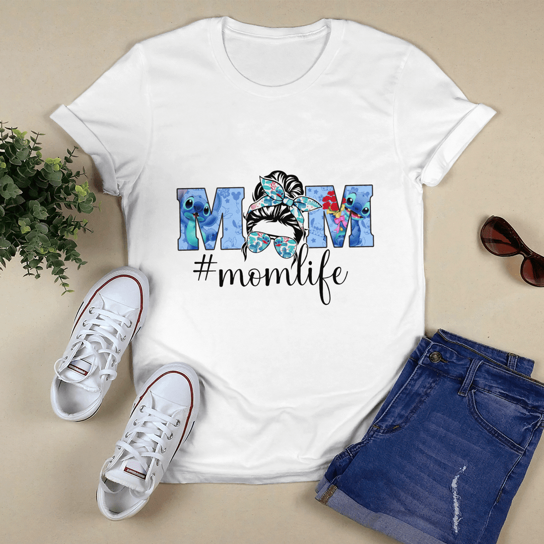 Ohana Stitch Messy Hair Bun Mom Life Mother's Day Tshirt Women