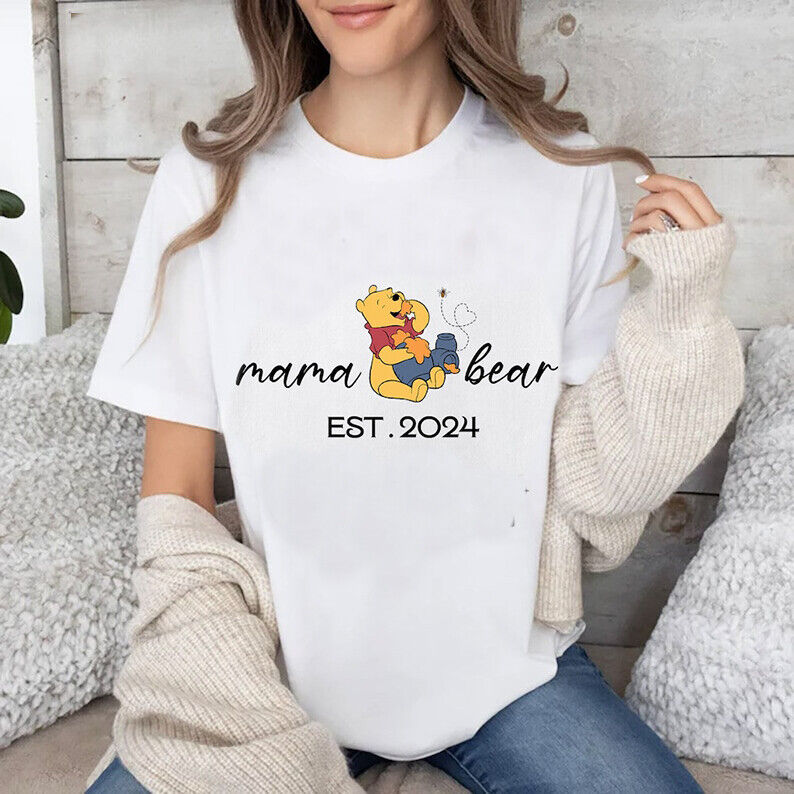 Pooh Bear Eating Honey Mama Bear 2024 Happy Mother's Day Tshirt Women