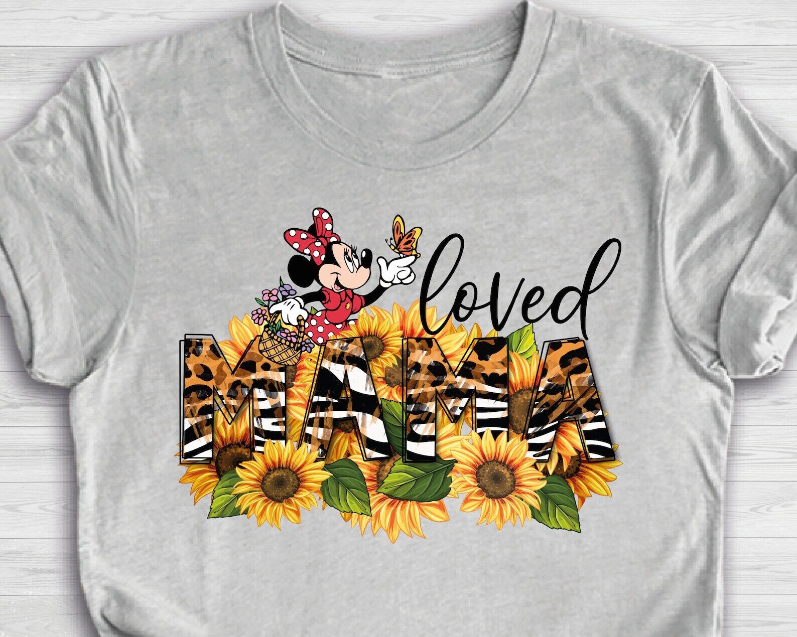 Sunflowers Minnie Loved Mama Leopard Pattern Happy Mother's Day Tshirt Women