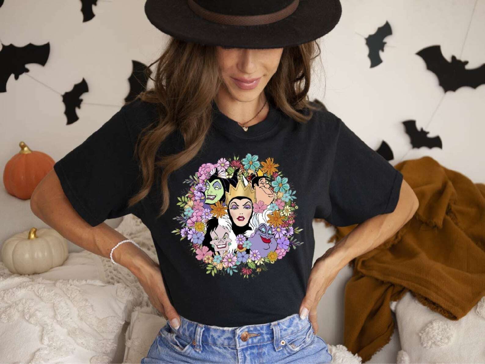 Vintage Floral Villains Characters Collection Mother's Day Tshirt Women