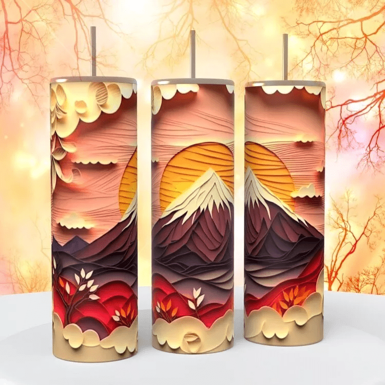 3d Mountains Sun 20 Oz Sublimated Tumbler Coffee Cup Insulated Paper Quilling