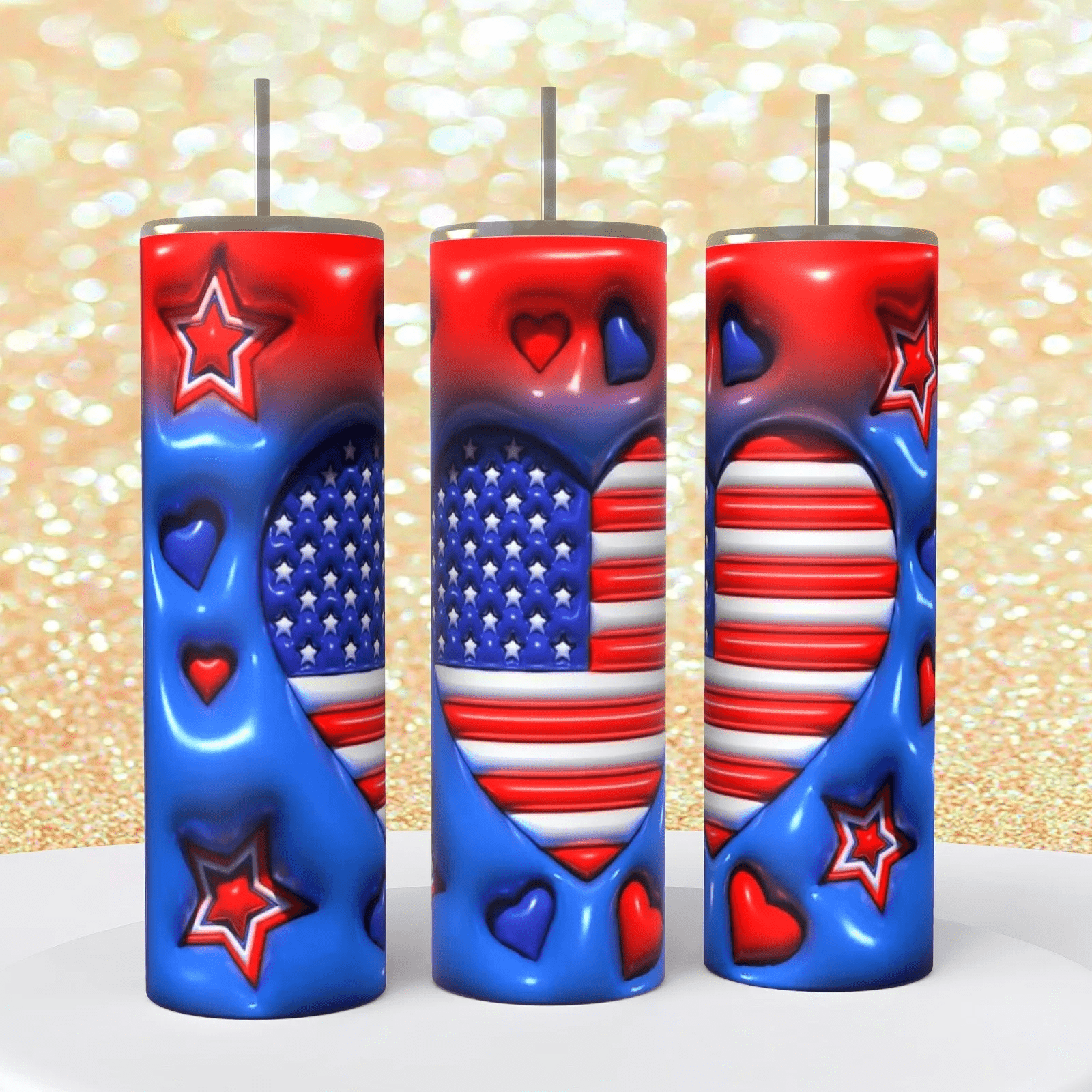 3d Puffy Inflated.patriotic Flag On A 20 Ounce Tumbler Insulated Coffee Cup