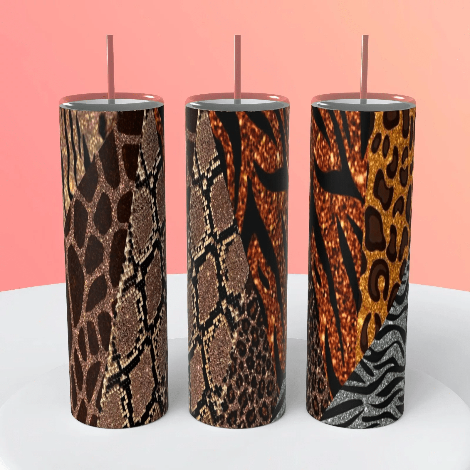 Animal Prints 20 Oz Sublimated Tumbler Coffee Cup Insulated Zebra Snake Cheetah