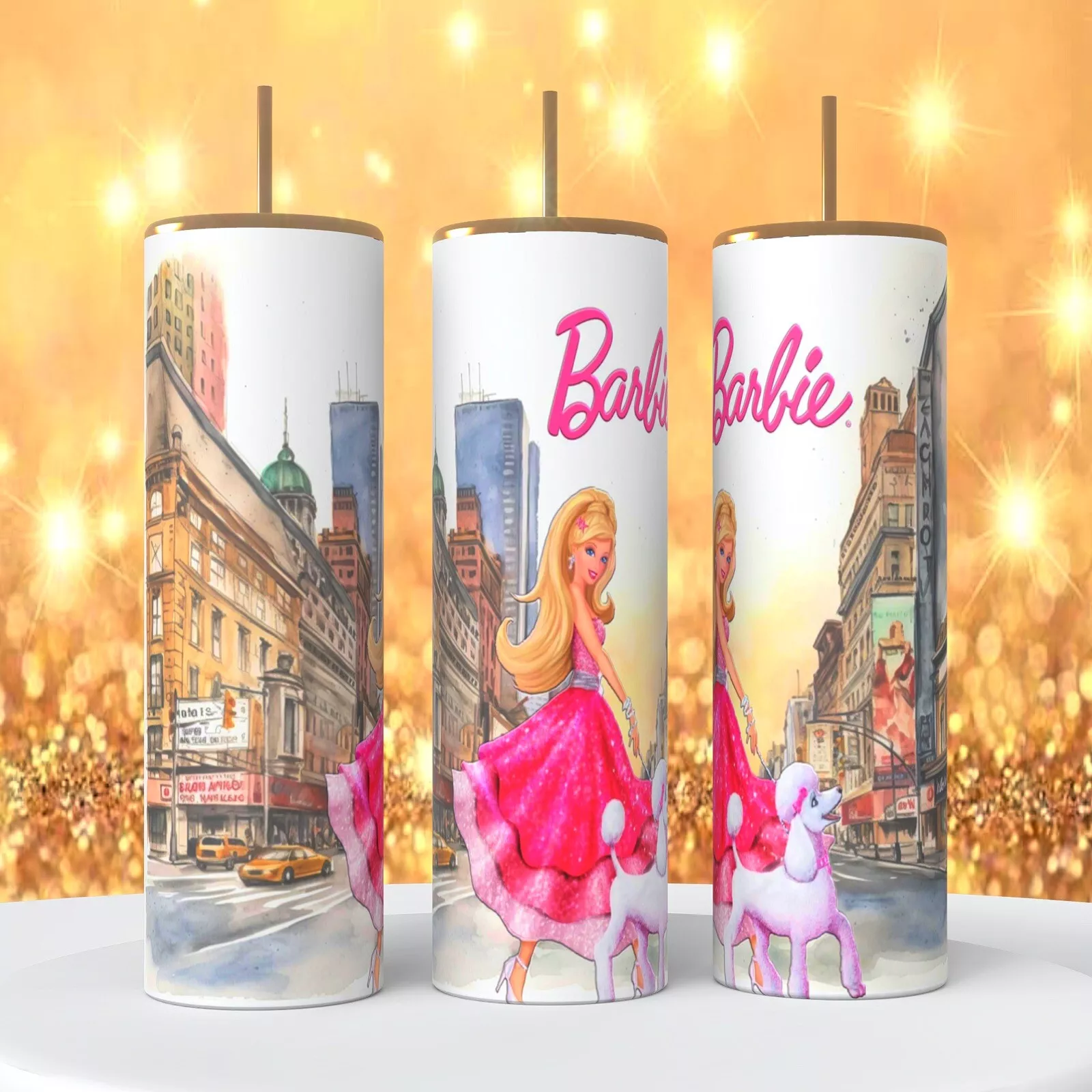 Barbie And Poodle Pink On A 20 Oz Tumbler Insulated Coffee Cup