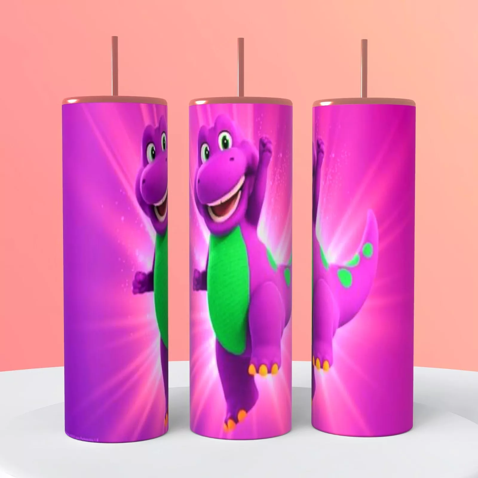 Barney Purple Dinosaur 20 Oz Sublimated Tumbler Coffee Cup Insulated