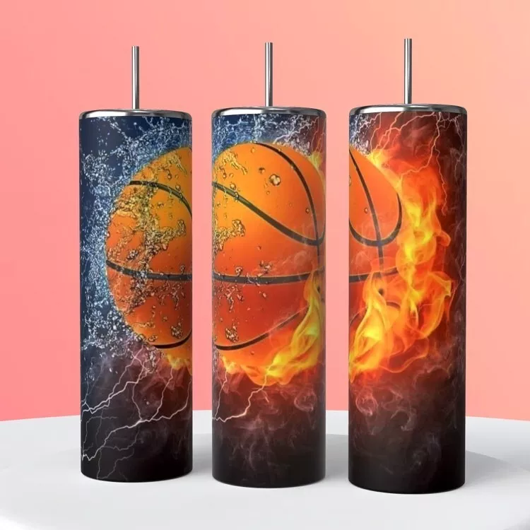 Basketball Flames Water 20 Oz Sublimated Tumbler Coffee Cup Insulated Sports