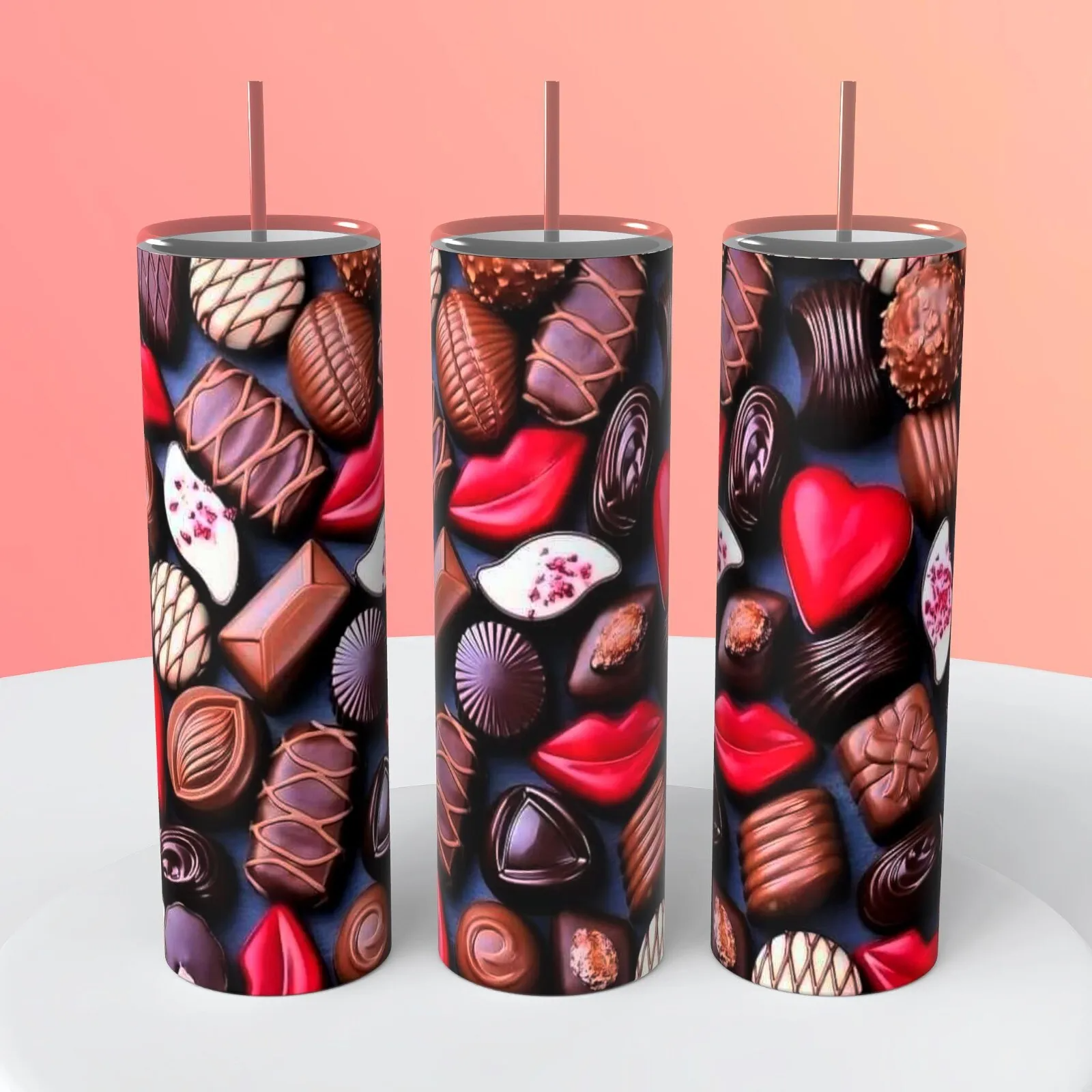 Chocolate Candies Lips Hearts Valentine's Tumbler 20 Ounce Insulated Coffee Cup