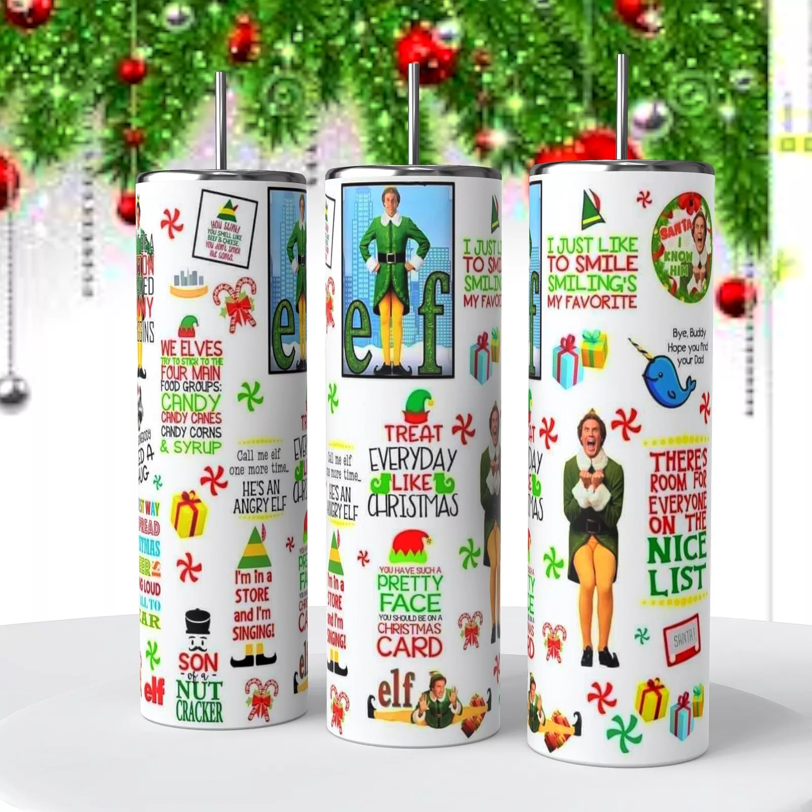 Christmas Elf Green Spaghetti Sing 20 Oz Tumbler Insulated Coffee Cup