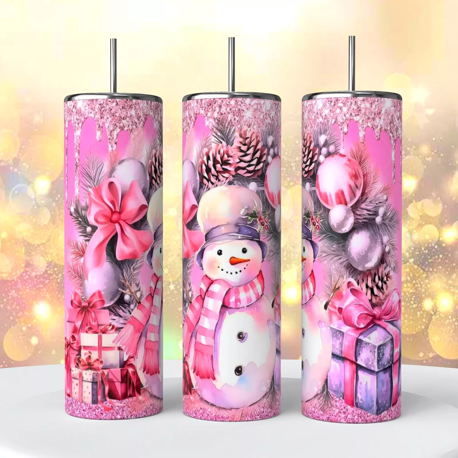 Christmas Winter Pink Snowman Gifts On 20 Oz Tumbler Insulated Coffee Cup