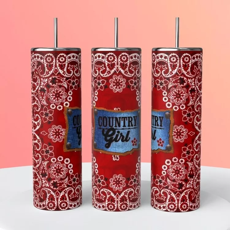 Country Girl Red Bandana 20 Oz Sublimated Tumbler Coffee Cup Insulated Music