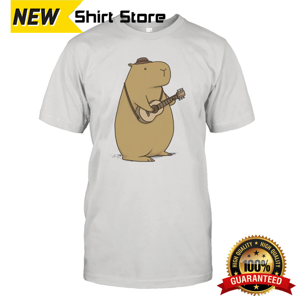 A capybara playing a guitar shirt