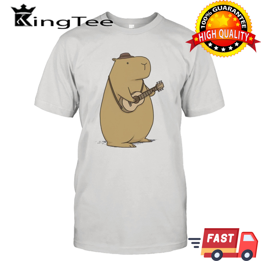 A capybara playing a guitar shirt