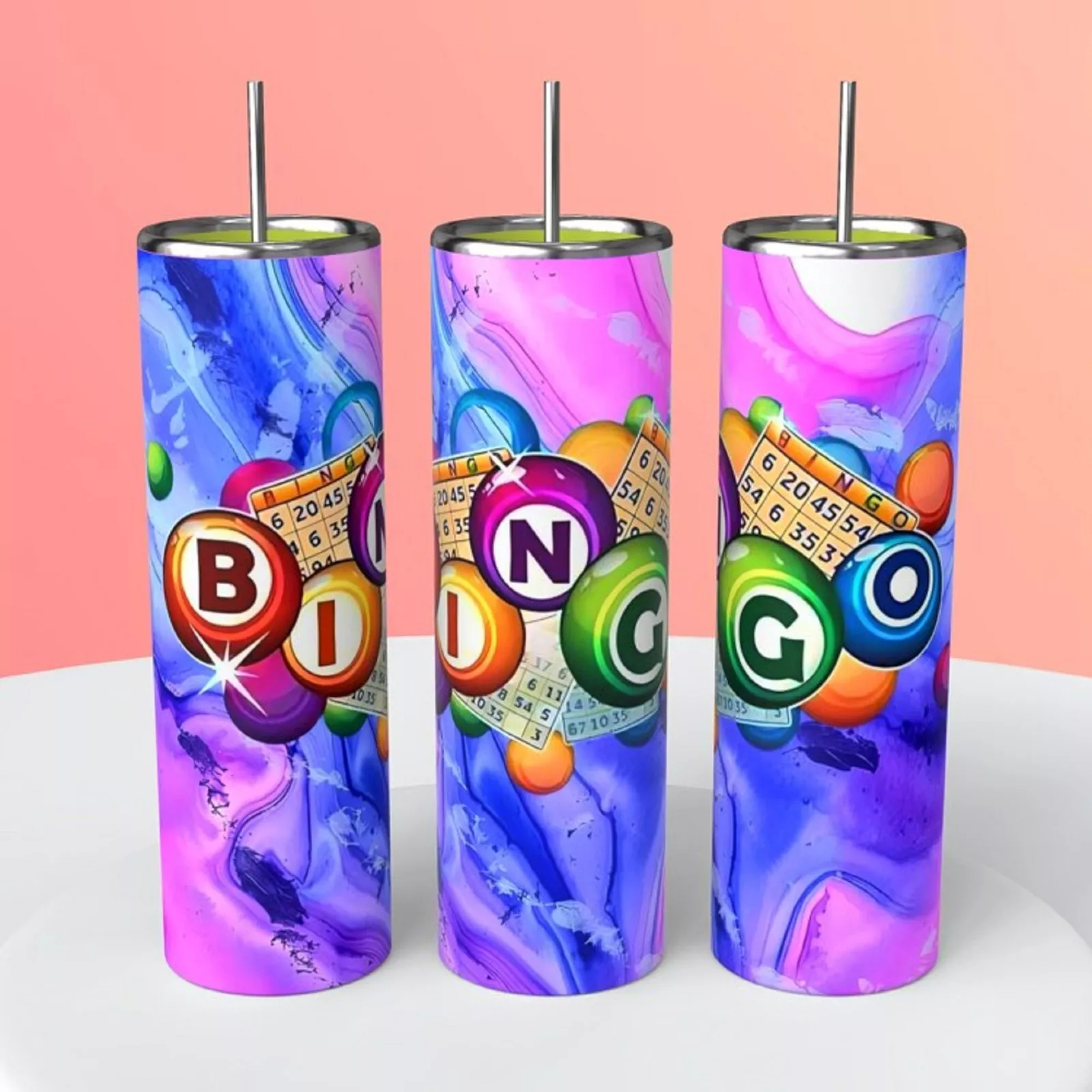 Bingo Marbled Background 20 Oz Sublimated Tumbler Coffee Cup Insulated Cards