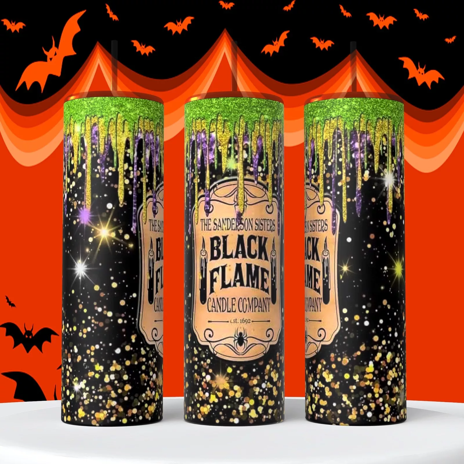 Black Flame Candle Halloween Sanderson On 20 Oz Tumbler Insulated Coffee Cup