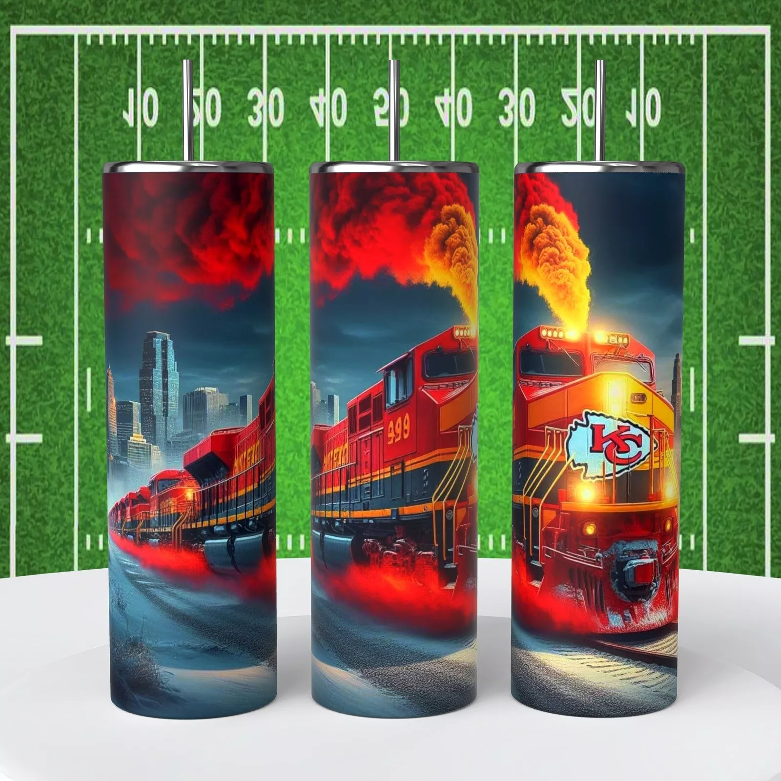 Chiefs Football Train Engine 20 Oz Tumbler Coffee Cup Sublimated Gift