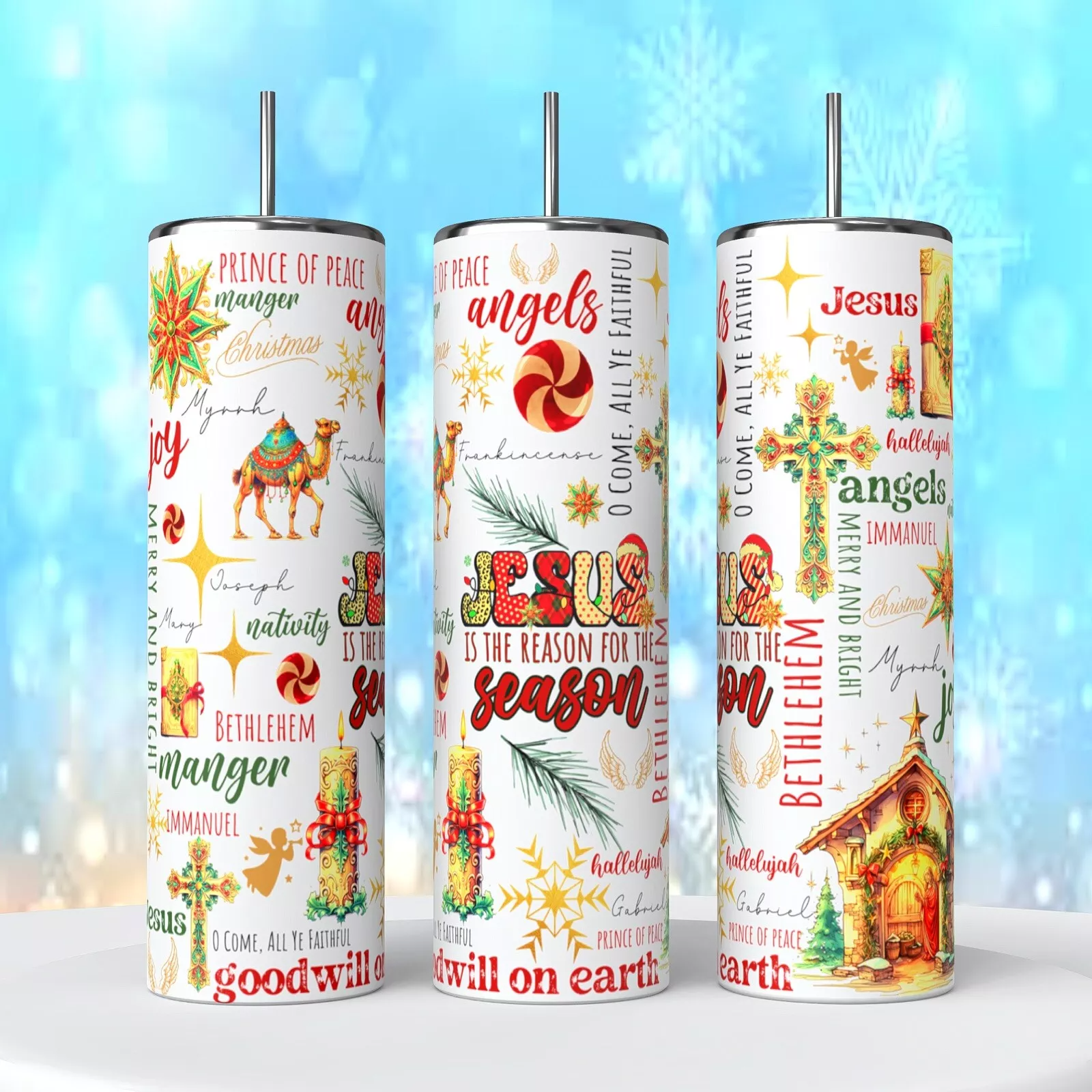 Christmas Jesus Reason For The Season Angels 20 Oz Tumbler Insulated Coffee Cup