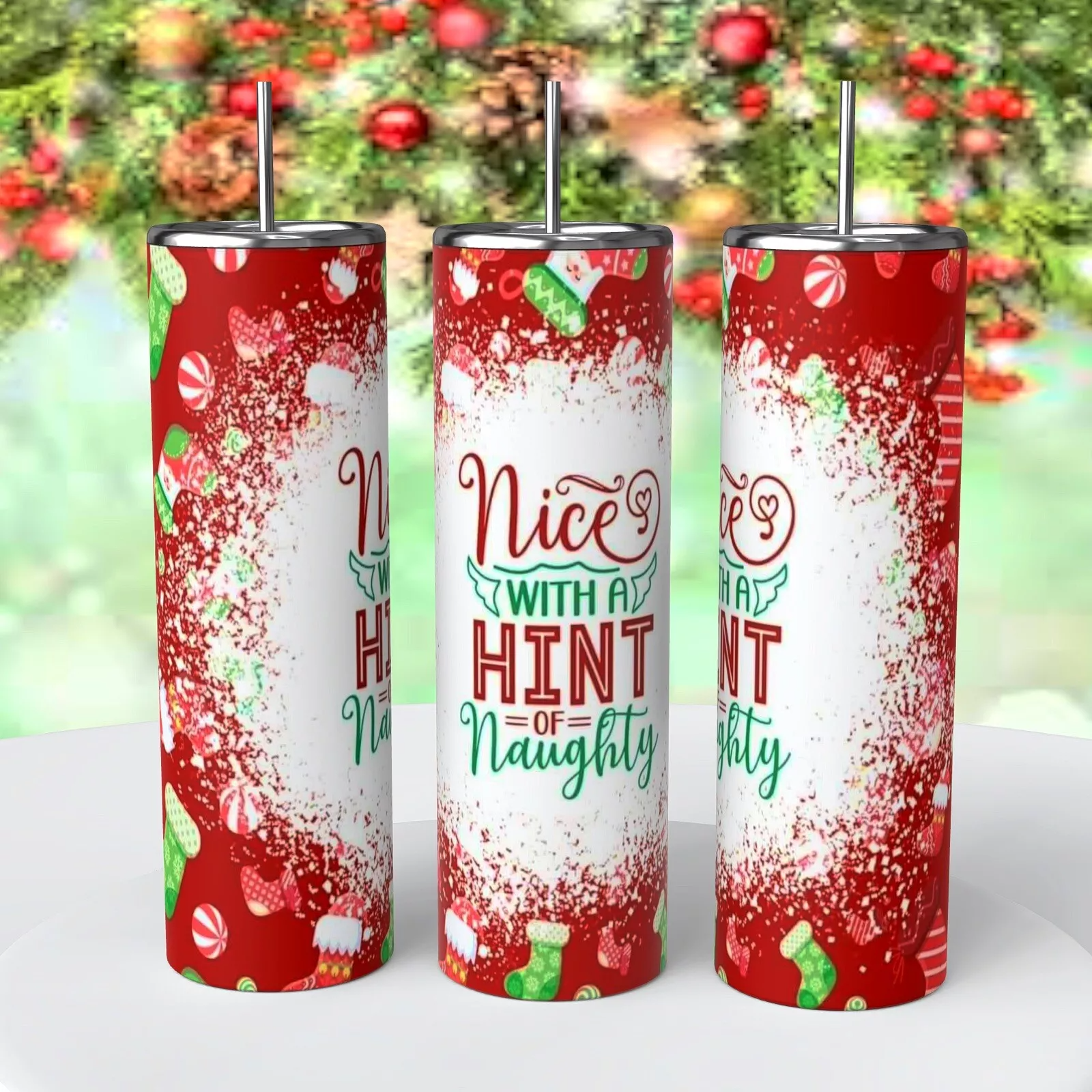 Christmas Nice With Hint Of Naughty List On 20 Oz Tumbler Insulated Coffee Cup