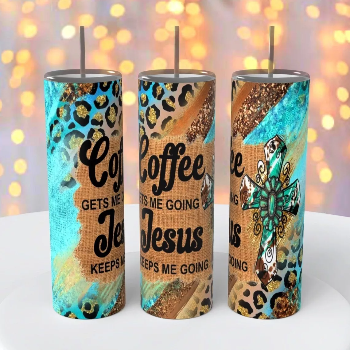 Coffee Gets Me Going Jesus Keeps Me Going Tumbler 20 Ounce Insulated Coffee Cup