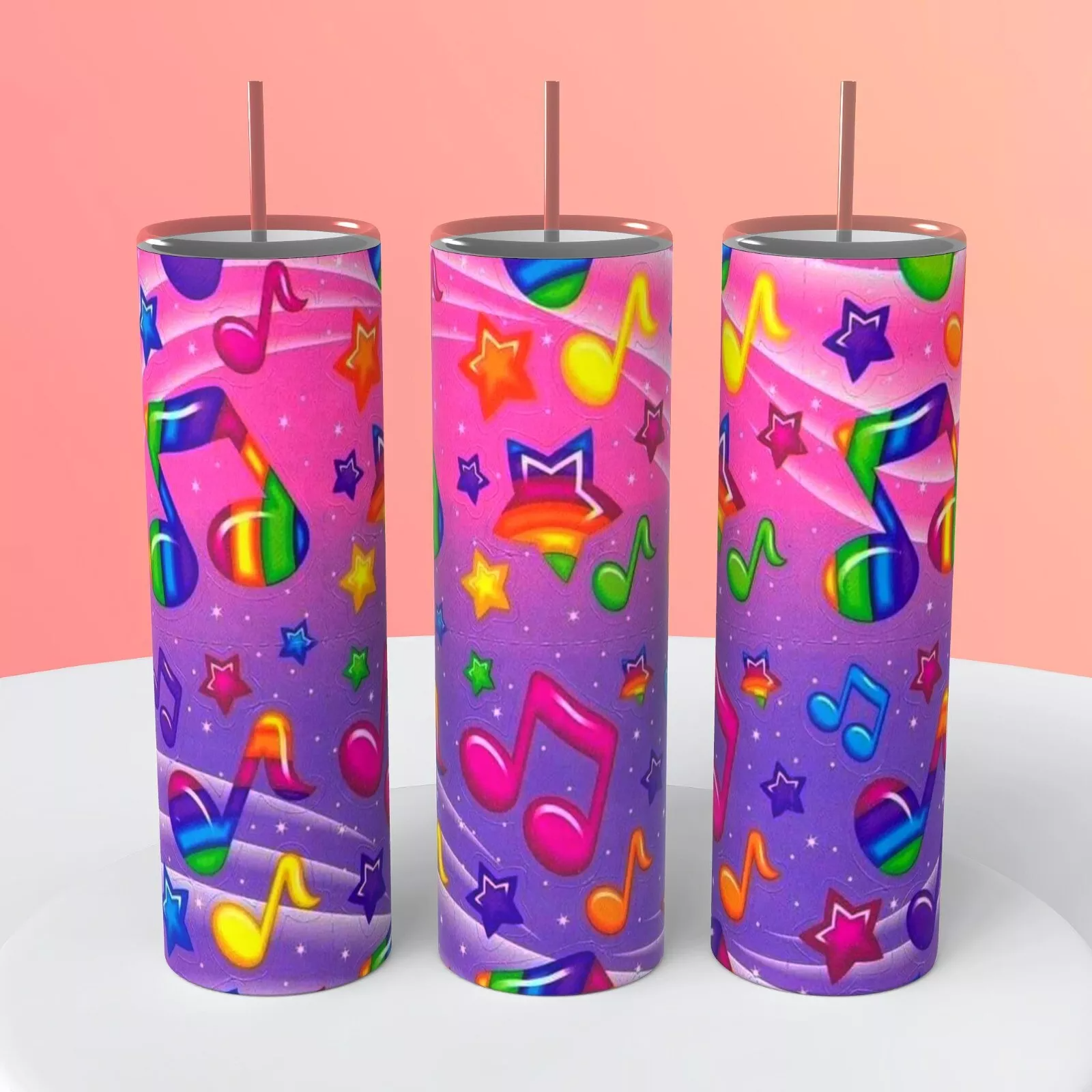 Colorful Music Notes Like Frank On A 20 Ounce Tumbler Insulated Coffee Cup