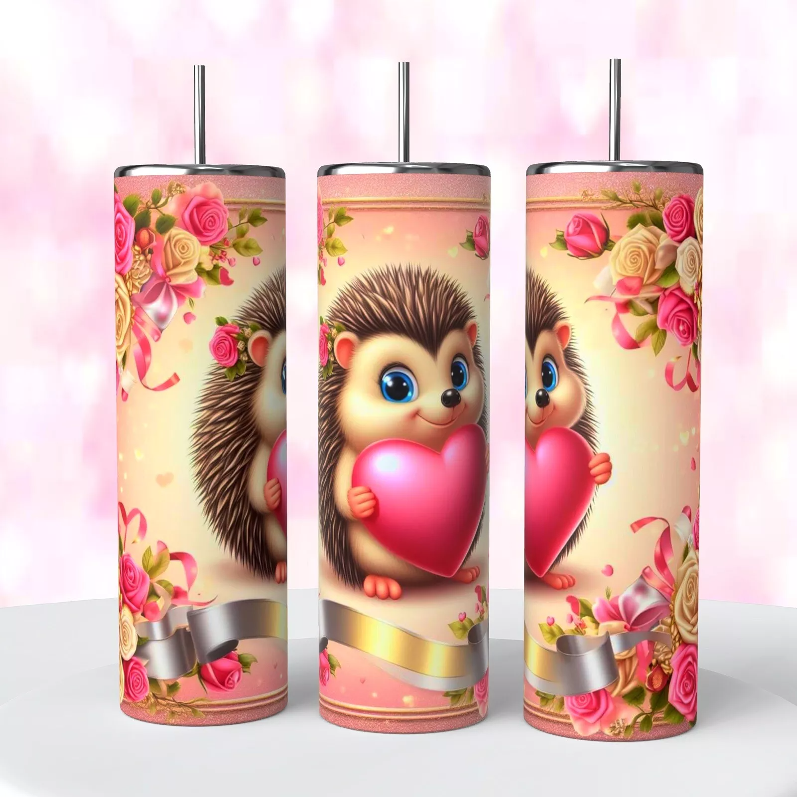 Cute Hedgehog And Roses With Heart 20 Oz Tumbler Coffee Valentine’s Day