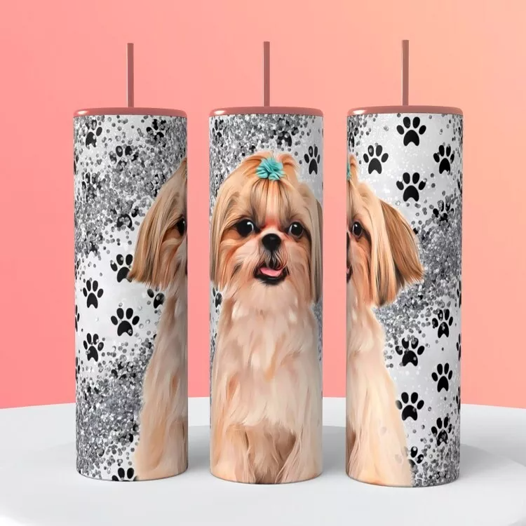 Cute Shih Tzu Puppy Dog Groomer Paws On A 20 Ounce Tumbler Insulated Coffee Cup