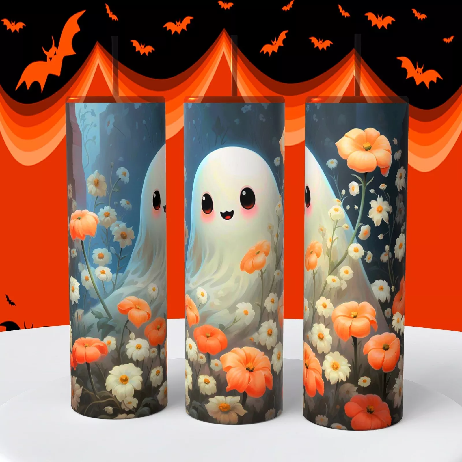 Friendly Ghost Pumpkins Kids Halloween On 20 Oz Tumbler Insulated Coffee Cup