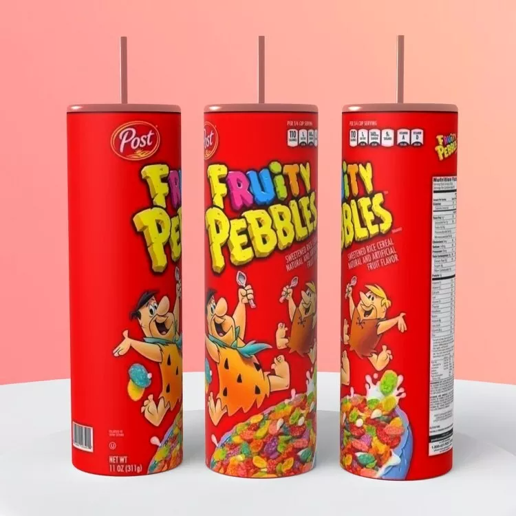 Fruity Pebbles Flintstones Cereal On A 20 Ounce Tumbler Insulated Coffee Cup