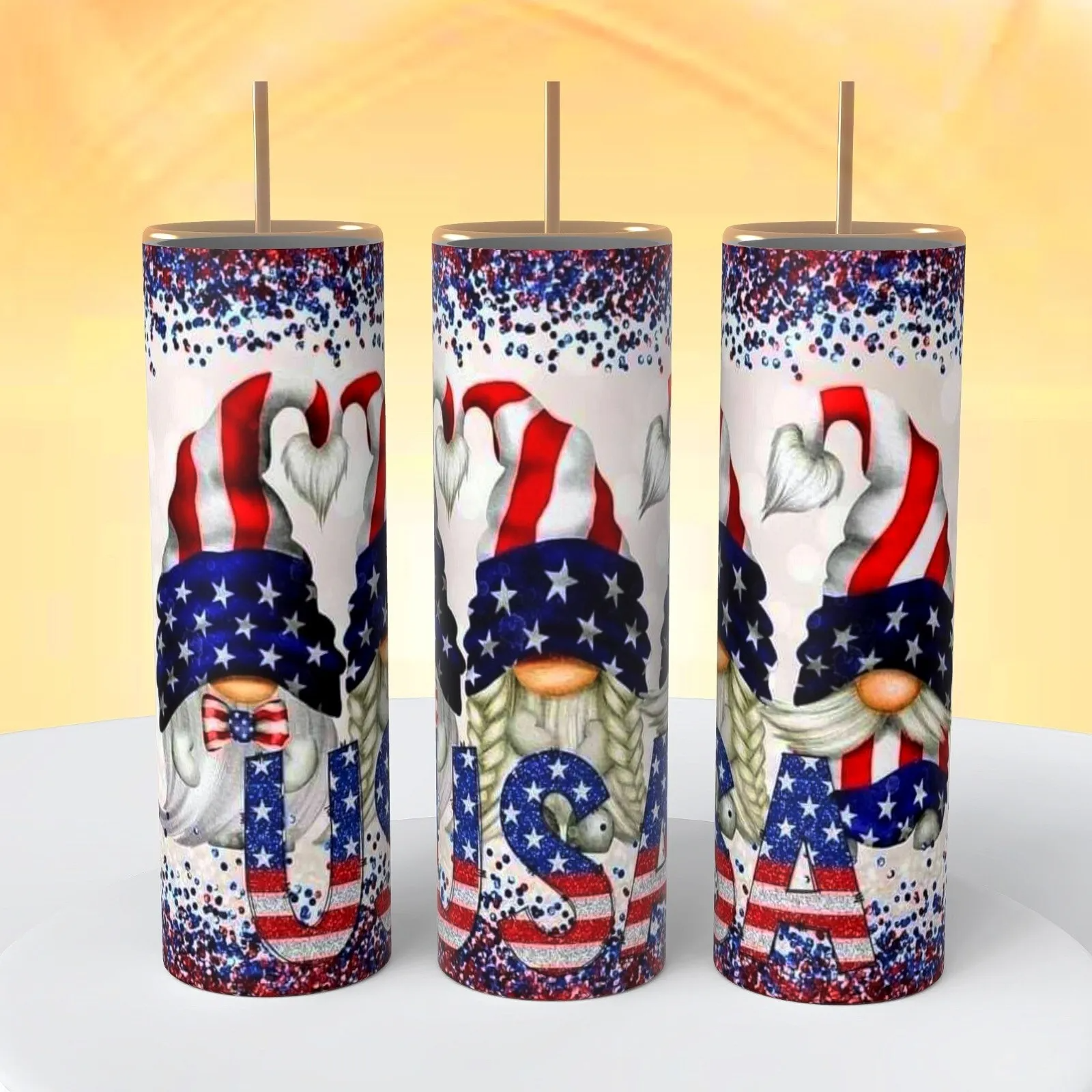 Gnomes Patriotic Usa 4th Of July Tumbler 20 Ounce Insulated Coffee Cup Ocean