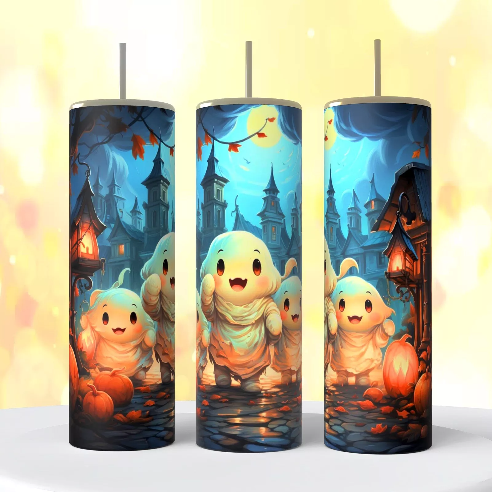 Halloween Cute Baby Ghosts Image On A 20 Oz Tumbler Insulated Coffee Cup