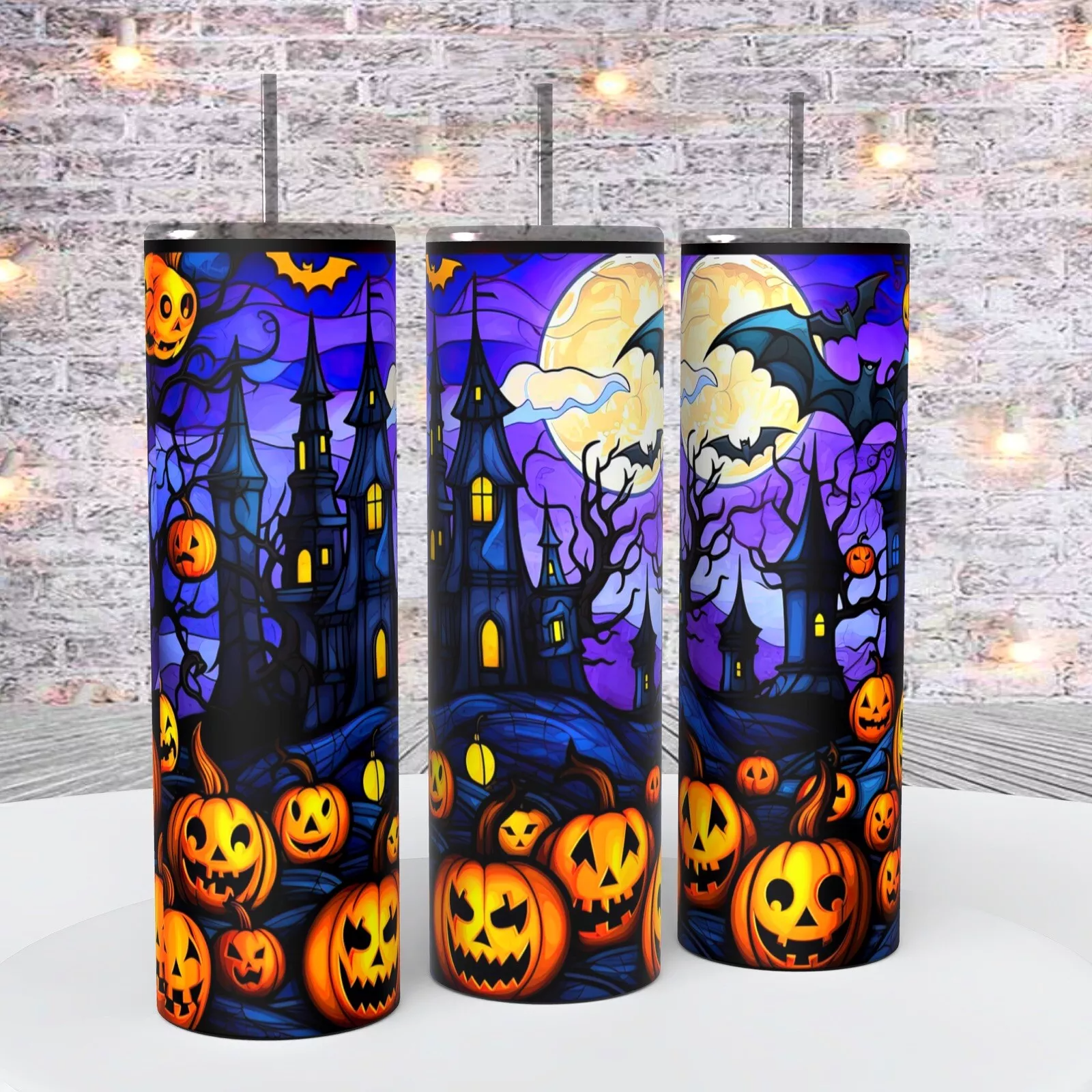 Halloween Haunted House Pumpkins Jack 20 Oz Tumbler Insulated Coffee Cup