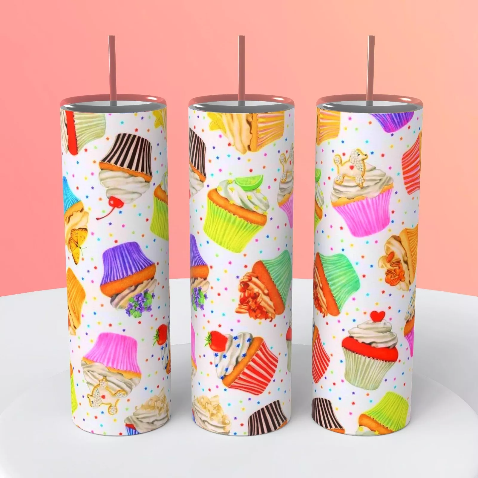 Iced Cupcakes On Polka Dots Birthday On A 20 Ounce Tumbler Insulated Coffee Cup