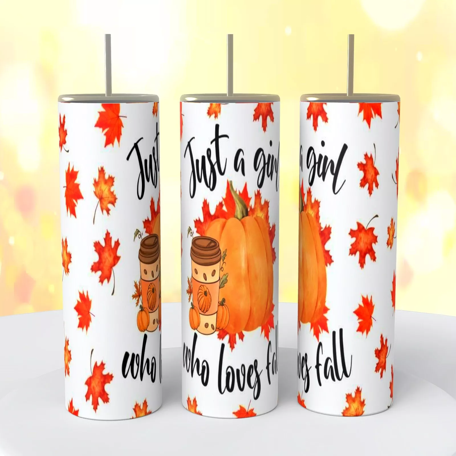 Just A Girl Who Loves Fall Image On A 20 Oz Tumbler Insulated Coffee Cup