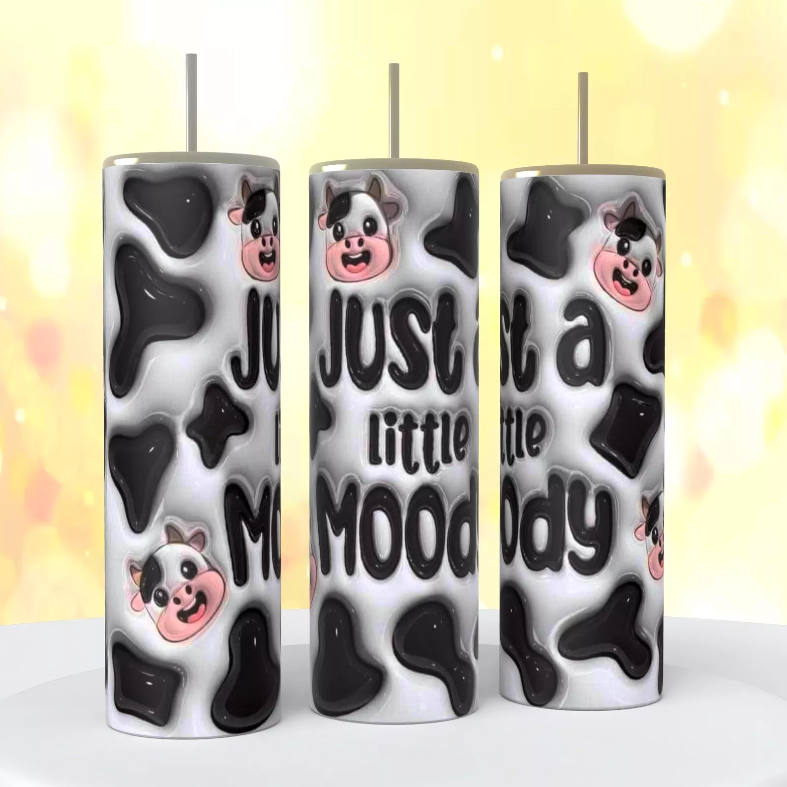 Just A Little Moody Cow Puffy Look Image On A 20 Oz Tumbler Insulated Coffee Cup