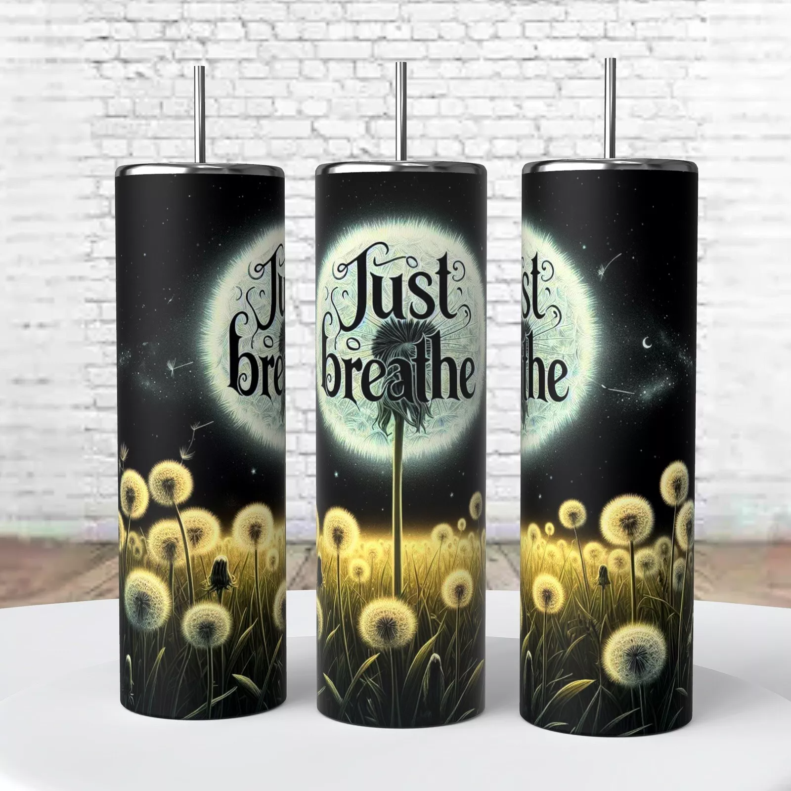 Just Breathe Moon Dandelion 20 Oz Tumbler Coffee Cup Sublimation