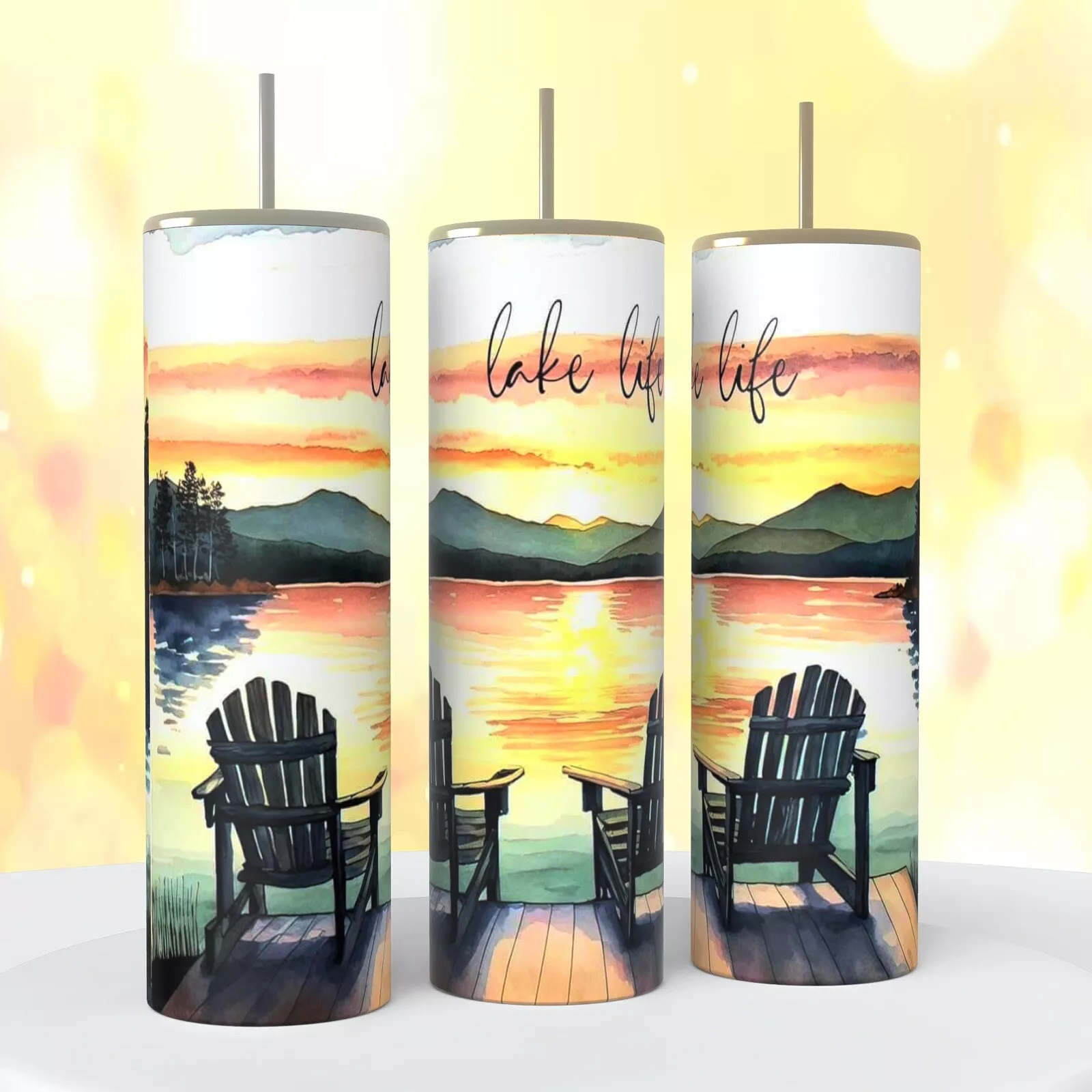 Lake Life Sunset Retirement Camping On A 20 Oz Tumbler Insulated Coffee Cup