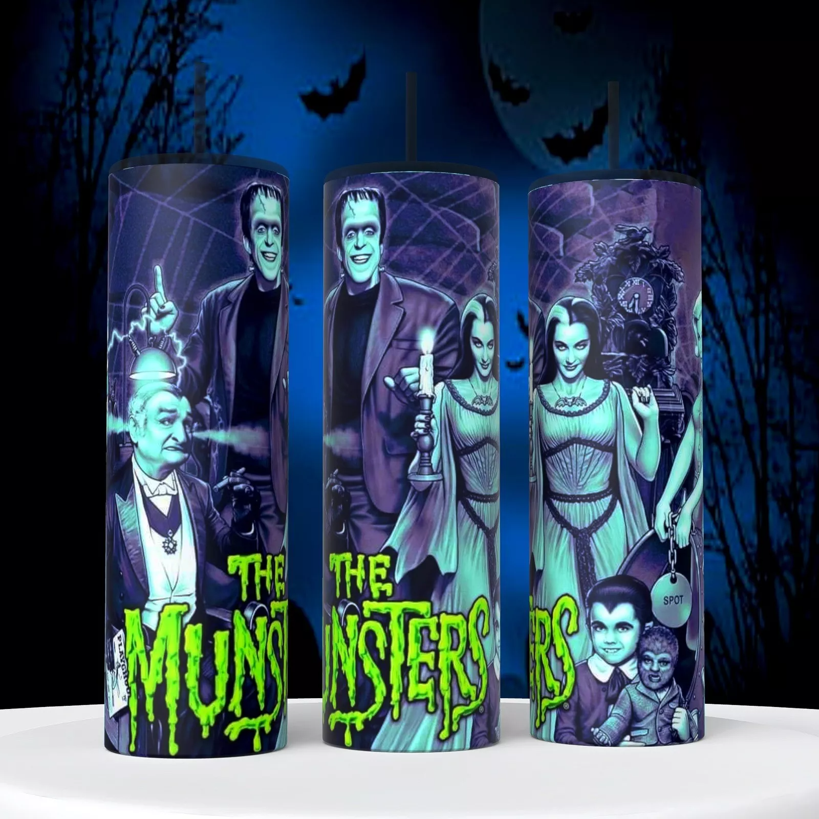 Munsters Family Halloween Herman Lily On 20 Oz Tumbler Insulated Coffee Cup